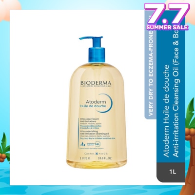 BIODERMA Atoderm Huile de douche Anti-Irritation Face & Body Cleansing Shower Oil (Very Dry Eczema-Prone Skin) 1L