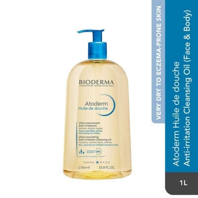 BIODERMA Atoderm Huile de douche Anti-Irritation Face & Body Cleansing Shower Oil (Very Dry Eczema-Prone Skin) 1L