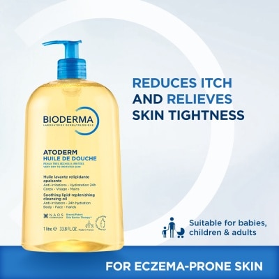 BIODERMA Atoderm Huile de douche Anti-Irritation Face & Body Cleansing Shower Oil (Very Dry Eczema-Prone Skin) 1L