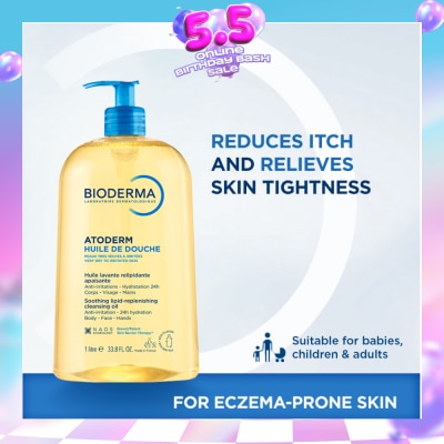 BIODERMA - Atoderm Huile de douche Anti-Irritation Face & Body Cleansing Shower Oil (Very Dry Eczema-Prone Skin) 1L