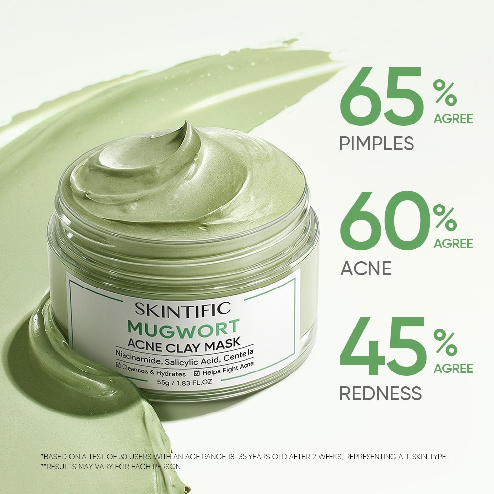 Mugwort Anti Pores & Acne Clay Mask (To Unclogs & Refines Pores, Prevents & Reduce Breakouts) 55g