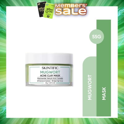 SKINTIFIC - Mugwort Anti Pores & Acne Clay Mask (To Unclogs & Refines Pores, Prevents & Reduce Breakouts) 55g