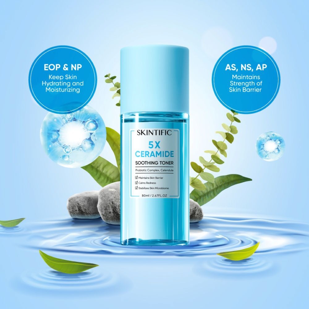 5X Ceramide Soothing Toner With Probiotic Complex & Calendula (To Maintains Skin Barrier, Calms Redness & Stabilizes Skin Microbiome) 80ml