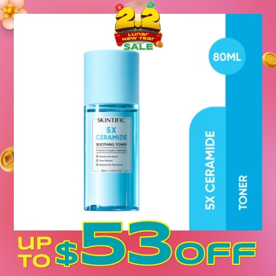 SKINTIFIC 5X Ceramide Soothing Toner With Probiotic Complex & Calendula (To Maintains Skin Barrier, Calms Redness & Stabilizes Skin Microbiome) 80ml
