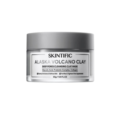 SKINTIFIC Alaska Volcano Clay Deep Pores Cleansing Clay Mask (To Gently Exfoliates & Refines Skin, Purifies & Tightens Pore Appearance) 55g