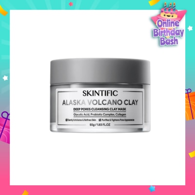 SKINTIFIC Alaska Volcano Clay Deep Pores Cleansing Clay Mask (To Gently Exfoliates & Refines Skin, Purifies & Tightens Pore Appearance) 55g