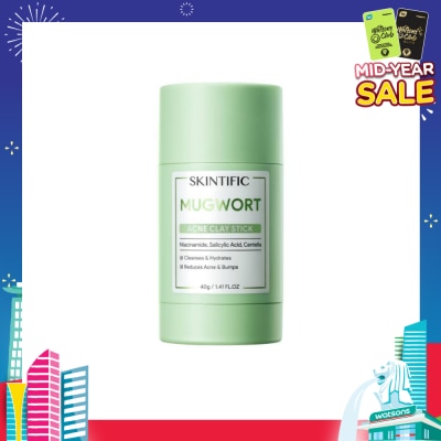 SKINTIFIC Mugwort Acne Clay Stick (To Cleanses, Hydrates, Reduce Acne & Bumps) 40g