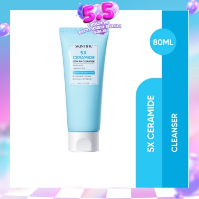 SKINTIFIC - 5X Ceramide Low pH Cleanser (Suitable For Sensitive Skin, To Cleanses & Hydrates & Maintains Skin Barrier) 80ml