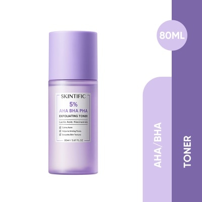 SKINTIFIC - 5% AHA BHA PHA Exfoliating Toner (To Calms Acne, Helps Unclog Pores & Smooths Skin Texture) 80ml&nbsp;(Expiry: Aug`2026)