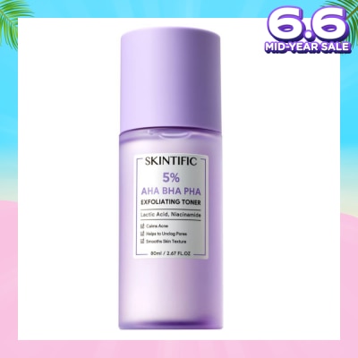 SKINTIFIC 5% AHA BHA PHA Exfoliating Toner (To Calms Acne, Helps Unclog Pores & Smooths Skin Texture) 80ml
