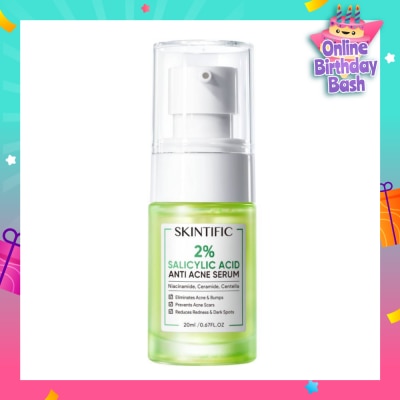 SKINTIFIC 2% Salicylic Acid Anti Acne Serum (For Eliminates Acne & Bumps, Prevents Acne Scars, Reduces Redness & Dark Spots) 20ml