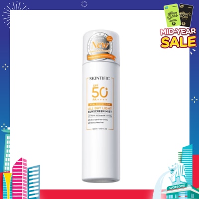 SKINTIFIC All Day Light Sunscreen Mist SPF 50+ PA++++ (Ultra-Light, Non-Greasy & Makeup Mess-Free) 120ml