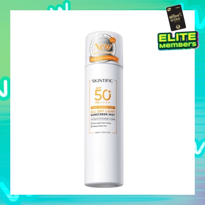 SKINTIFIC All Day Light Sunscreen Mist SPF 50+ PA++++ (Ultra-Light, Non-Greasy & Makeup Mess-Free) 120ml