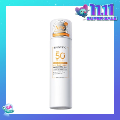 SKINTIFIC All Day Light Sunscreen Mist SPF 50+ PA++++ (Ultra-Light, Non-Greasy & Makeup Mess-Free) 120ml