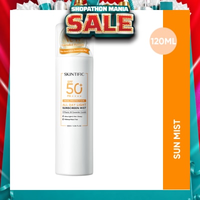SKINTIFIC - All Day Light Sunscreen Mist SPF 50+ PA++++ (Ultra-Light, Non-Greasy & Makeup Mess-Free) 120ml