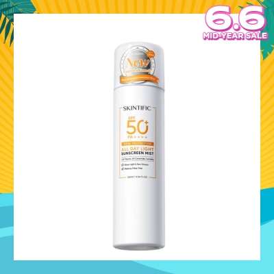 SKINTIFIC All Day Light Sunscreen Mist SPF 50+ PA++++ (Ultra-Light, Non-Greasy & Makeup Mess-Free) 120ml