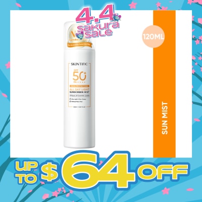 SKINTIFIC - All Day Light Sunscreen Mist SPF 50+ PA++++ (Ultra-Light, Non-Greasy & Makeup Mess-Free) 120ml