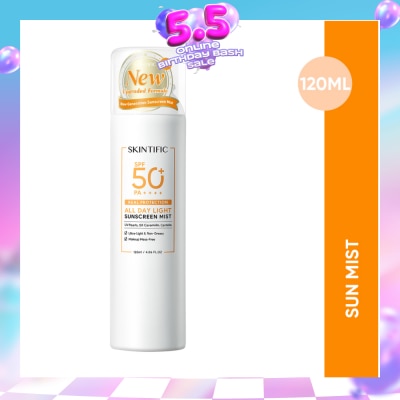 SKINTIFIC - All Day Light Sunscreen Mist SPF 50+ PA++++ (Ultra-Light, Non-Greasy & Makeup Mess-Free) 120ml