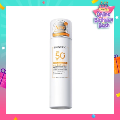 SKINTIFIC All Day Light Sunscreen Mist SPF 50+ PA++++ (Ultra-Light, Non-Greasy & Makeup Mess-Free) 120ml