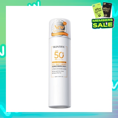 SKINTIFIC All Day Light Sunscreen Mist SPF 50+ PA++++ (Ultra-Light, Non-Greasy & Makeup Mess-Free) 120ml
