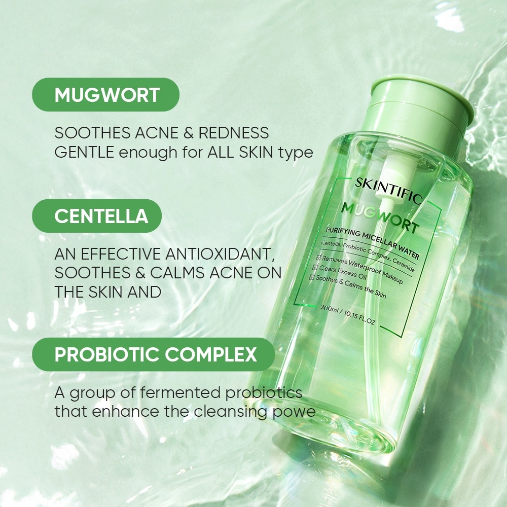 Mugowrt Purifying Micellar Water (To Removes Waterproof Makeup, Clears Excess Oil, Soothes & Calms The Skin) 300ml
