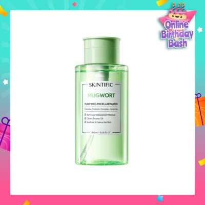 SKINTIFIC Mugowrt Purifying Micellar Water (To Removes Waterproof Makeup, Clears Excess Oil, Soothes & Calms The Skin) 300ml