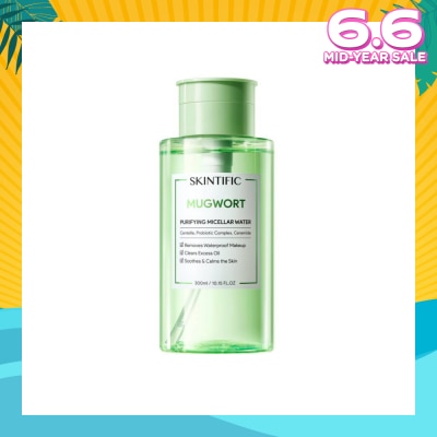 SKINTIFIC Mugowrt Purifying Micellar Water (To Removes Waterproof Makeup, Clears Excess Oil, Soothes & Calms The Skin) 300ml