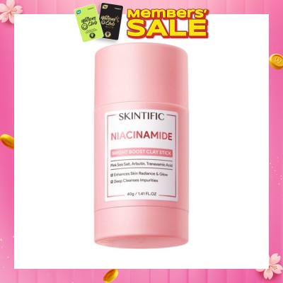 SKINTIFIC Niacinamide Bright Boost Clay Stick (To Enhances Skin Radiance & Glow, Deep Cleanses Impurities) 40g