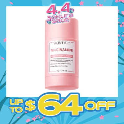 SKINTIFIC - Niacinamide Bright Boost Clay Stick (To Enhances Skin Radiance & Glow, Deep Cleanses Impurities) 40g