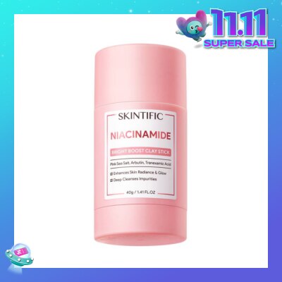 SKINTIFIC Niacinamide Bright Boost Clay Stick (To Enhances Skin Radiance & Glow, Deep Cleanses Impurities) 40g