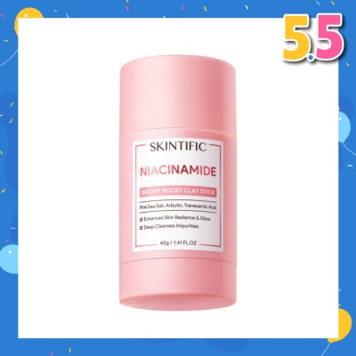 SKINTIFIC Niacinamide Bright Boost Clay Stick (To Enhances Skin Radiance & Glow, Deep Cleanses Impurities) 40g