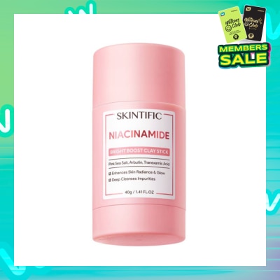 SKINTIFIC Niacinamide Bright Boost Clay Stick (To Enhances Skin Radiance & Glow, Deep Cleanses Impurities) 40g