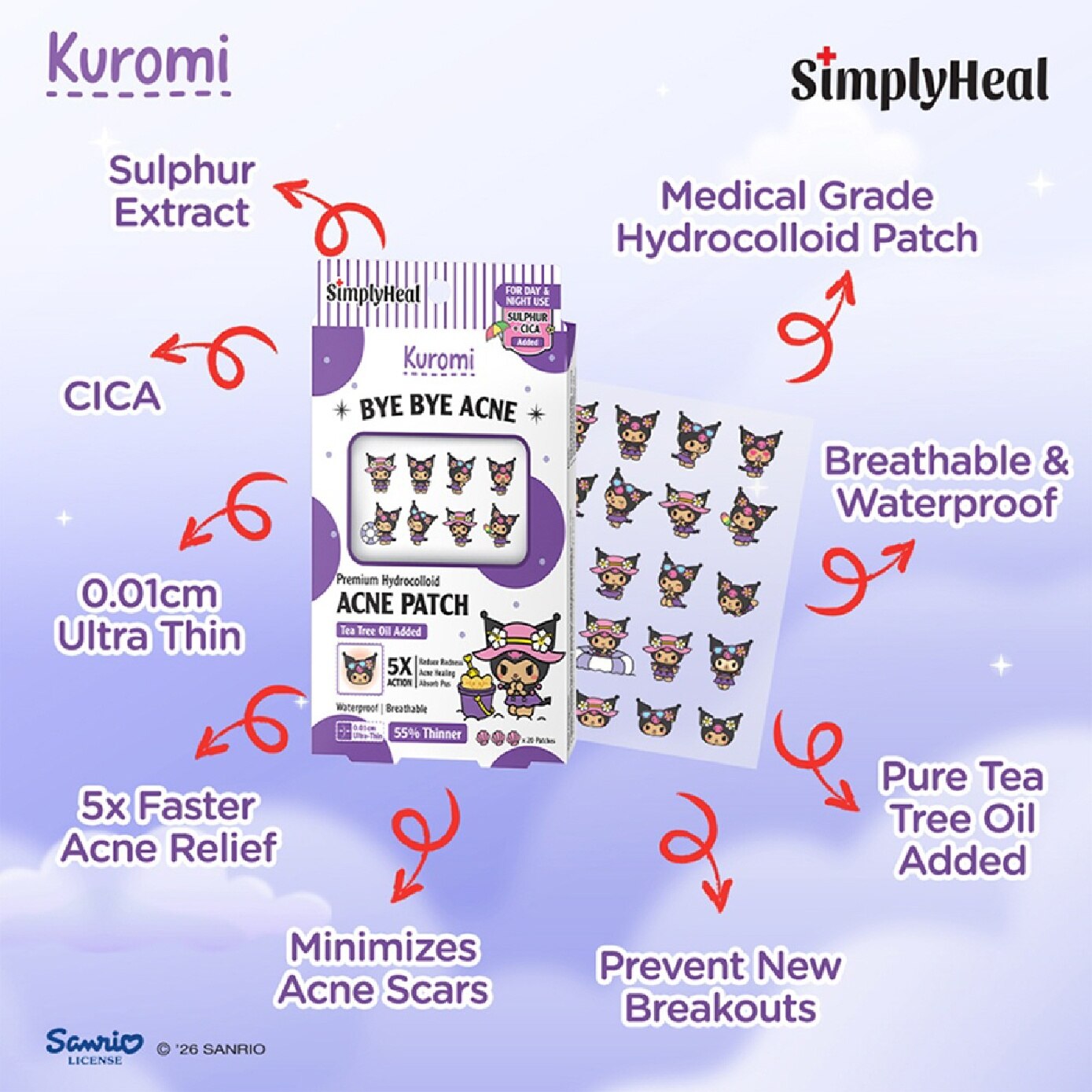 Toasty Kuromi Day & Night Premium Hydrocolloid Acne Patch 20s image