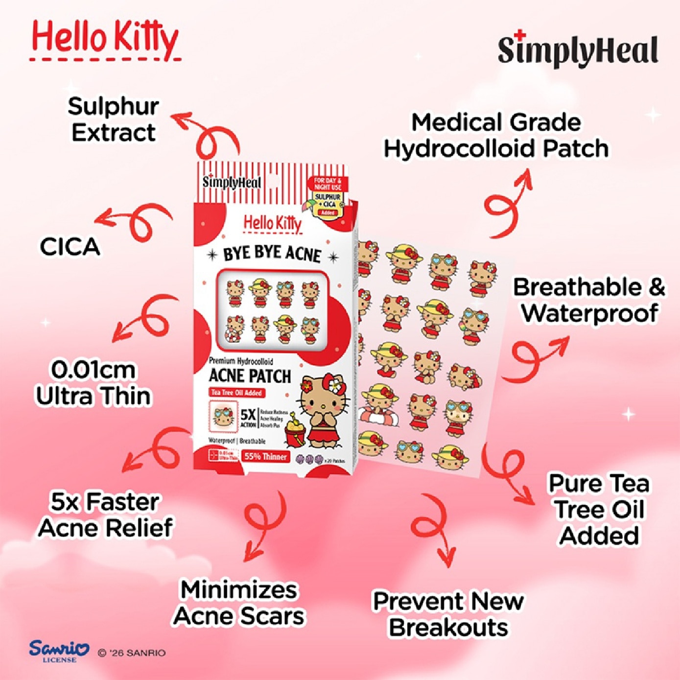Toasty Hello Kitty Day & Night Premium Hydrocolloid Acne Patch 20s image