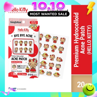 SIMPLYHEAL Toasty Hello Kitty Day & Night Premium Hydrocolloid Acne Patch 20s image