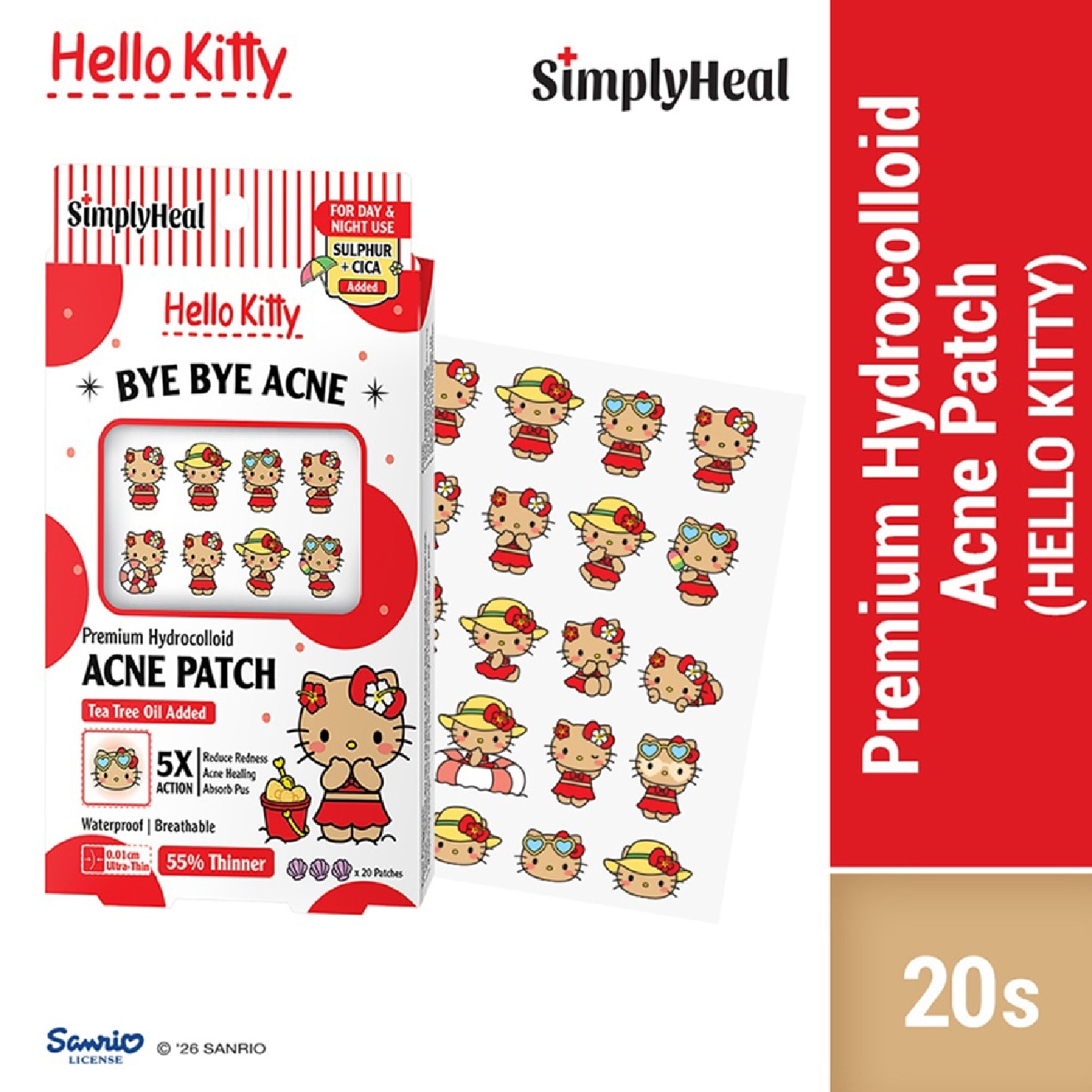 Toasty Hello Kitty Day & Night Premium Hydrocolloid Acne Patch 20s image
