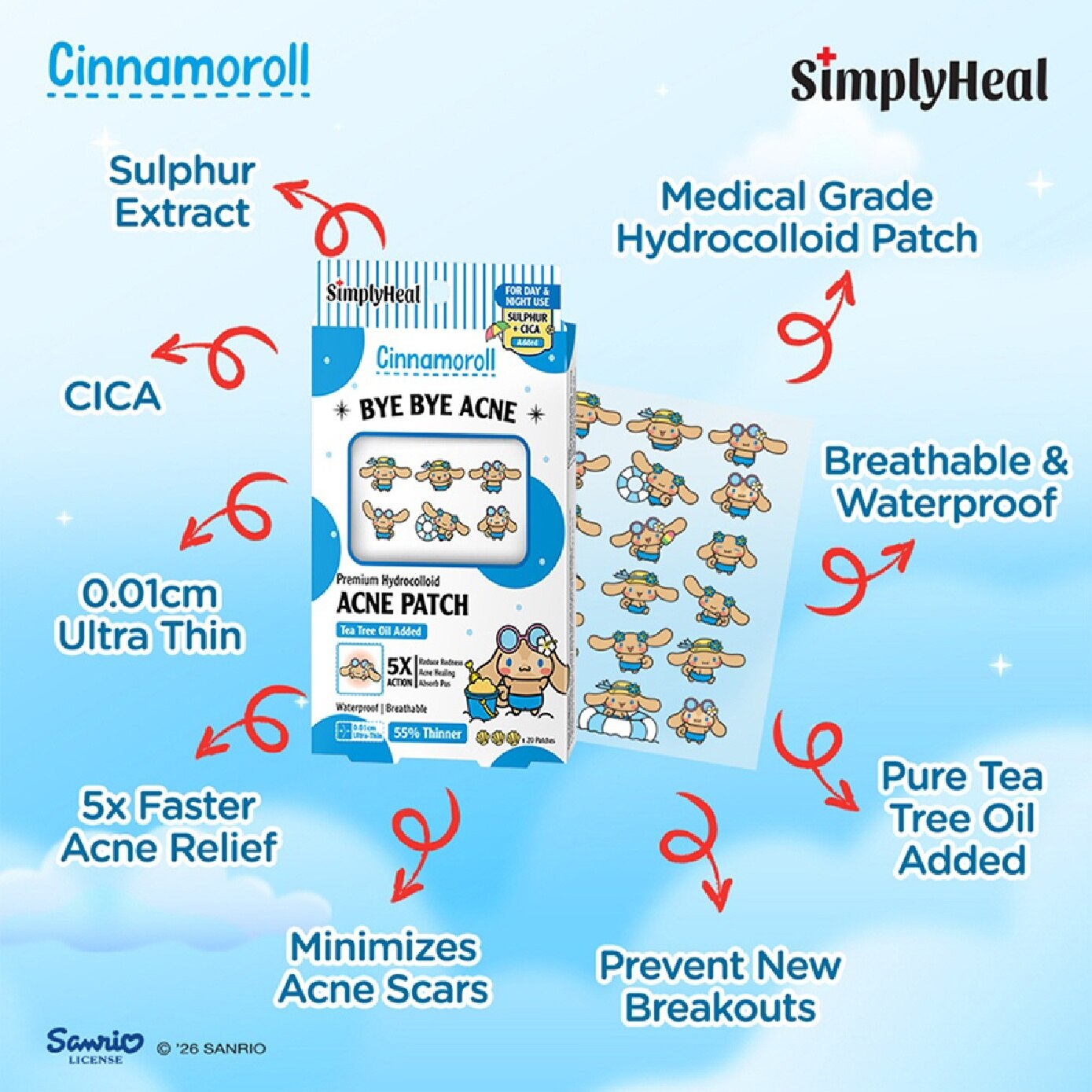 Toasty Cinnamoroll Day & Night Premium Hydrocolloid Acne Patch 20s image