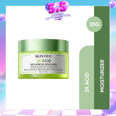 SKINTIFIC - 3X Acid Acne-Care Gel Moisturizer (To Calms, Soothes Acne, Controls Excess Oil & Minimize Breakout) 30g