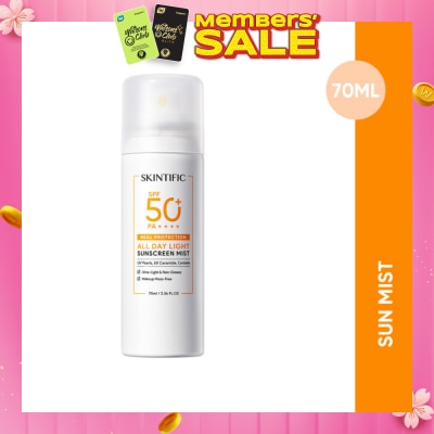 SKINTIFIC All Day Light Sunscreen Mist SPF50+ PA++++ (Ultra-Light, Non-Greasy & Makeup Mess-Free) 70ml