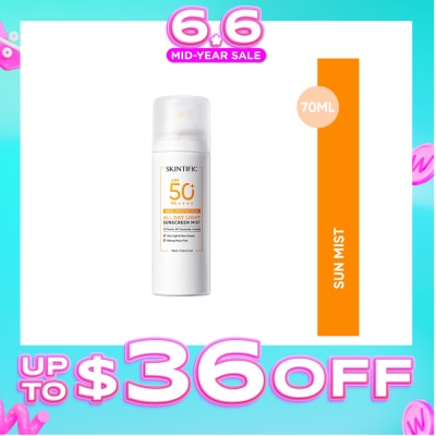 SKINTIFIC - All Day Light Sunscreen Mist SPF50+ PA++++ (Ultra-Light, Non-Greasy & Makeup Mess-Free) 70ml