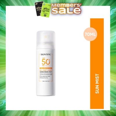 SKINTIFIC - All Day Light Sunscreen Mist SPF50+ PA++++ (Ultra-Light, Non-Greasy & Makeup Mess-Free) 70ml
