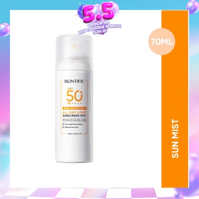 SKINTIFIC - All Day Light Sunscreen Mist SPF50+ PA++++ (Ultra-Light, Non-Greasy & Makeup Mess-Free) 70ml