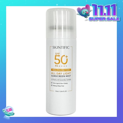 SKINTIFIC All Day Light Sunscreen Mist SPF50+ PA++++ (Ultra-Light, Non-Greasy & Makeup Mess-Free) 70ml