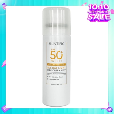 SKINTIFIC All Day Light Sunscreen Mist SPF50+ PA++++ (Ultra-Light, Non-Greasy & Makeup Mess-Free) 70ml