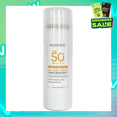 SKINTIFIC All Day Light Sunscreen Mist SPF50+ PA++++ (Ultra-Light, Non-Greasy & Makeup Mess-Free) 70ml