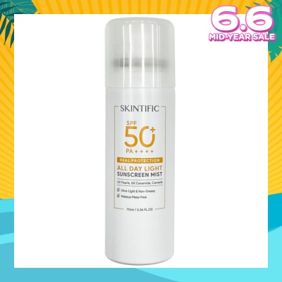SKINTIFIC All Day Light Sunscreen Mist SPF50+ PA++++ (Ultra-Light, Non-Greasy & Makeup Mess-Free) 70ml