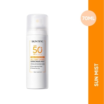 SKINTIFIC All Day Light Sunscreen Mist SPF50+ PA++++ (Ultra-Light, Non-Greasy & Makeup Mess-Free) 70ml