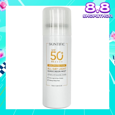 SKINTIFIC All Day Light Sunscreen Mist SPF50+ PA++++ (Ultra-Light, Non-Greasy & Makeup Mess-Free) 70ml