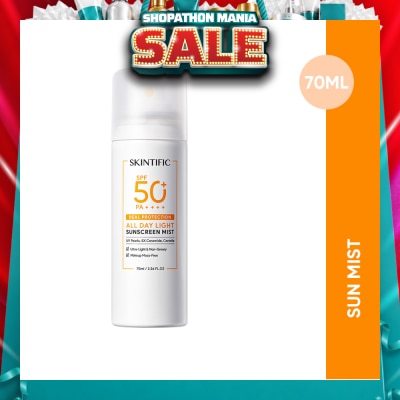 SKINTIFIC - All Day Light Sunscreen Mist SPF50+ PA++++ (Ultra-Light, Non-Greasy & Makeup Mess-Free) 70ml