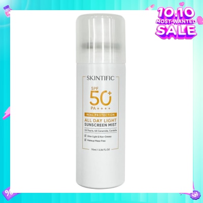 SKINTIFIC All Day Light Sunscreen Mist SPF50+ PA++++ (Ultra-Light, Non-Greasy & Makeup Mess-Free) 70ml